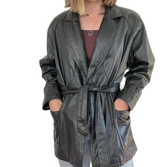 Vintage 1990s Womens Wilsons Leather Black Biker Matrix Thinsulate Jacket Sz S - Picture 3 of 9